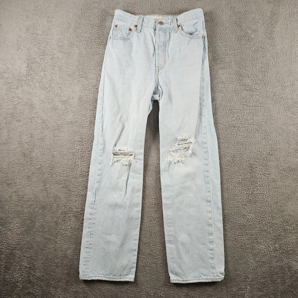 Levis‎ Premium Ribcage Straight Ankle Jeans Light Wash Distressed 26 High Rise